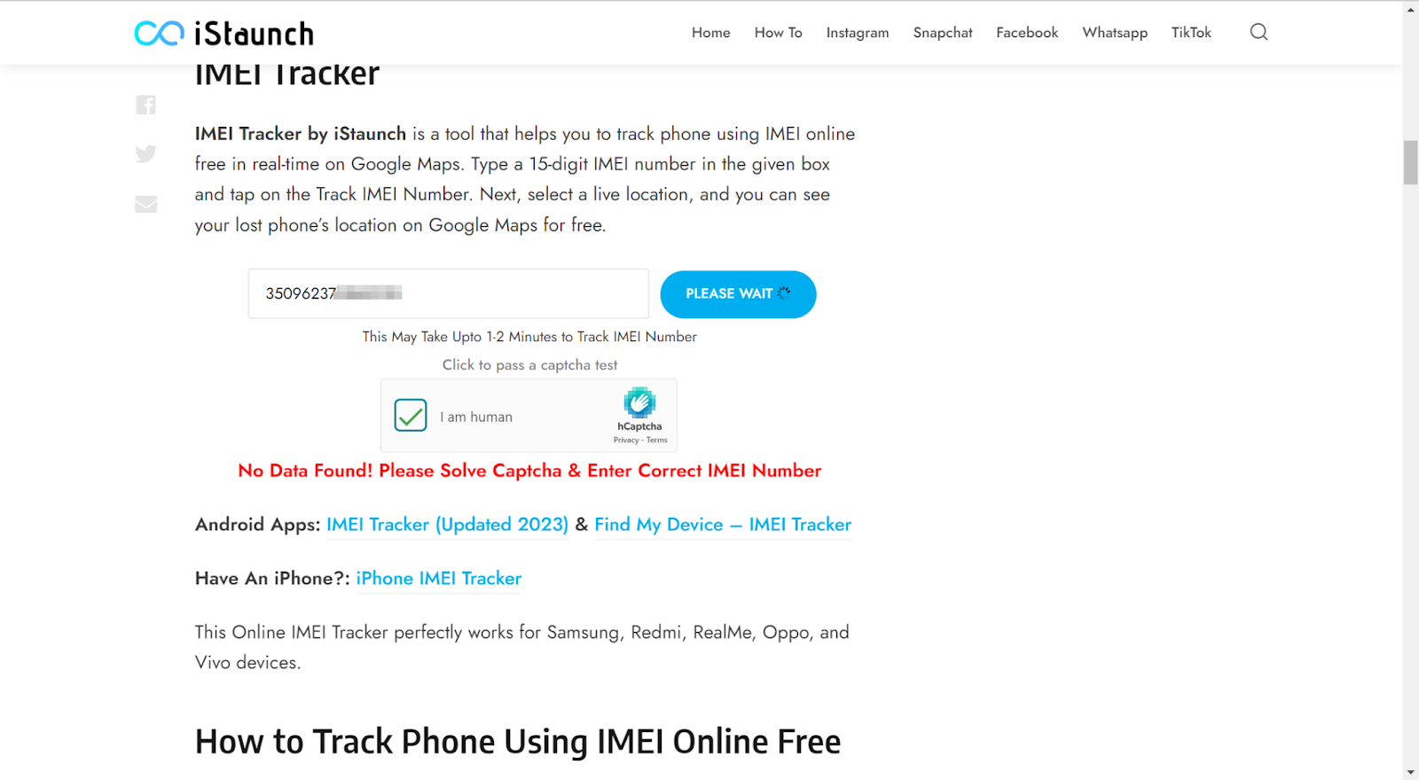 iStaunch IMEI tracker