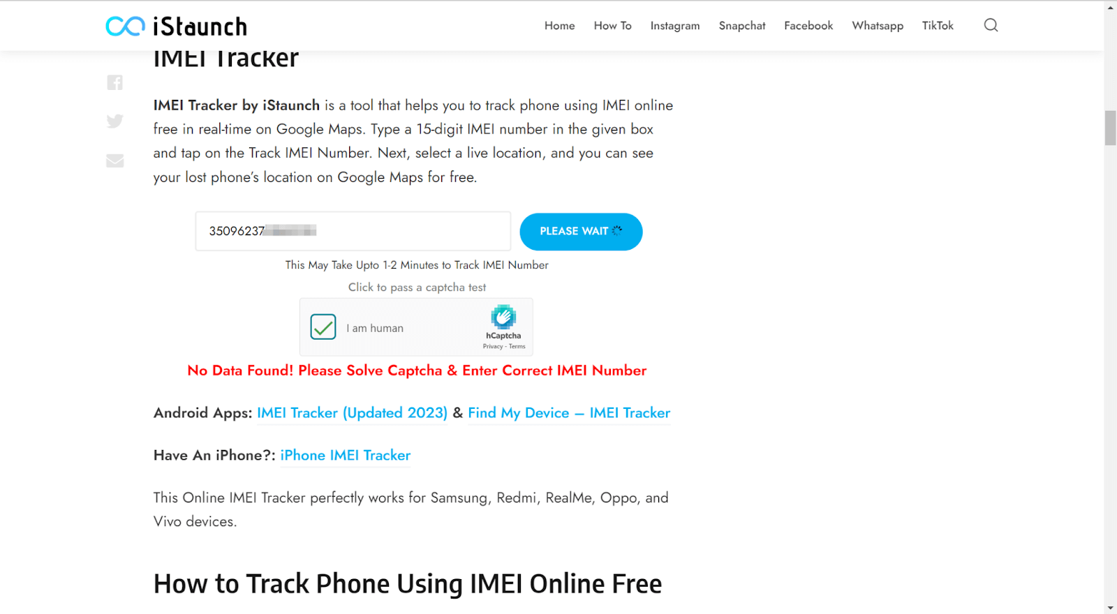 iStaunch IMEI tracker