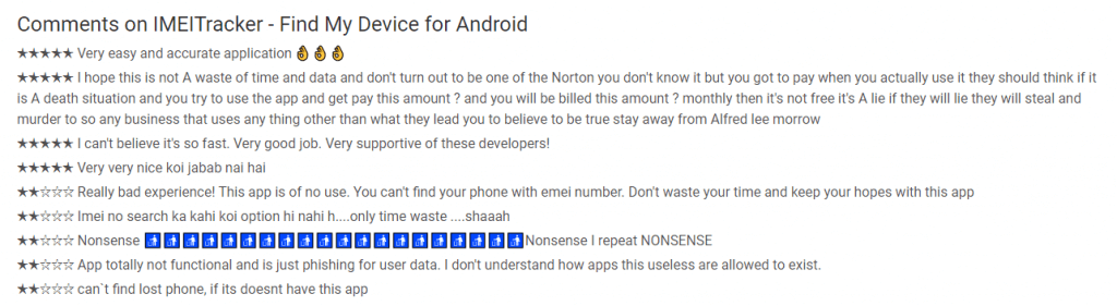 comments on IMEITracker app