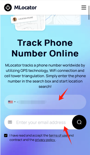 input phone number on MLocator