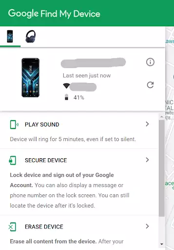 Erase my device on Google Find My Device