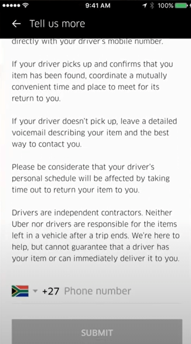 If you choose to contact the driver, tap the option and enter your phone number so that others can reach you. 