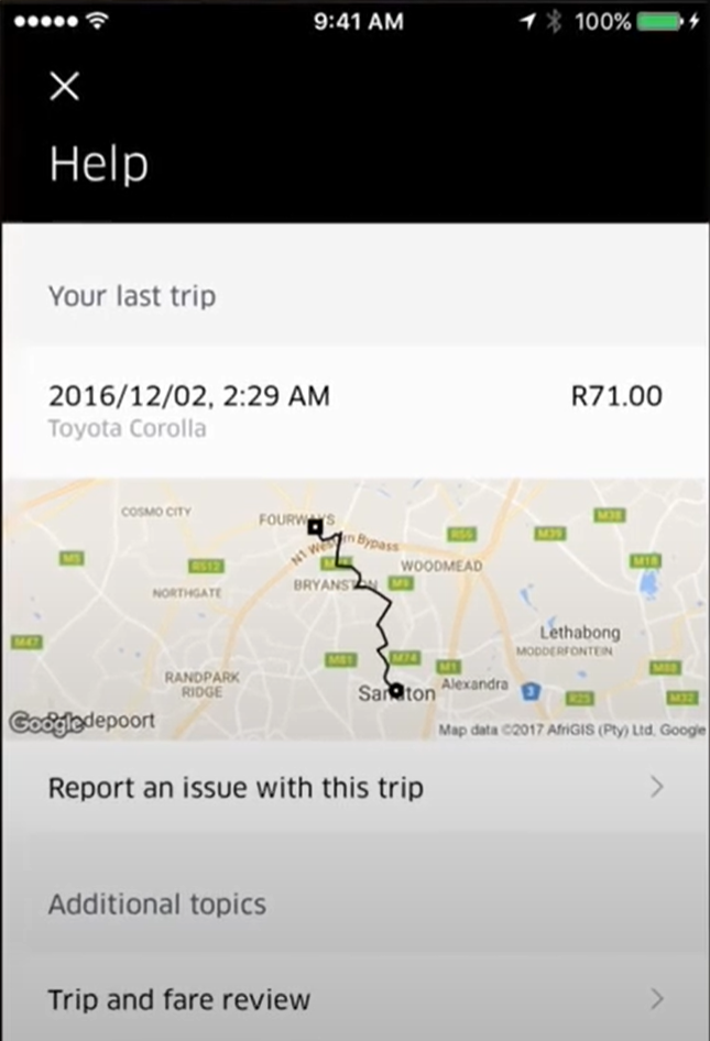 Choose your trip and tap on to report an issue with this trip.