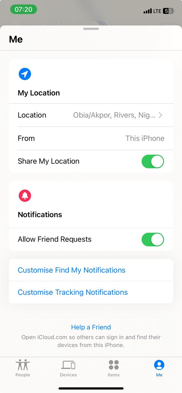 Toggle to turn on “Share  My Location” 