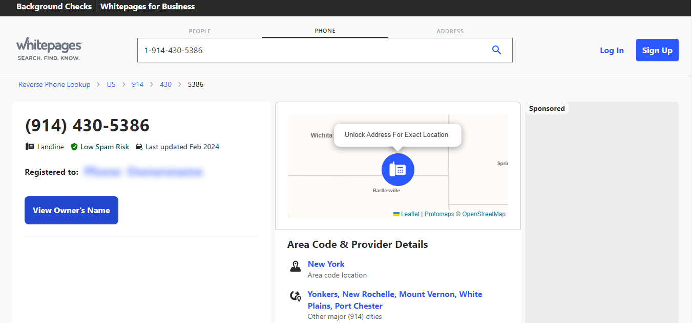 Whitepages Reverse Lookup view location