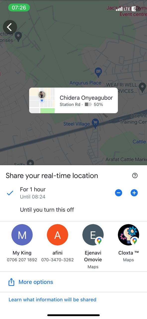 Choose the contact you wish to share your location with