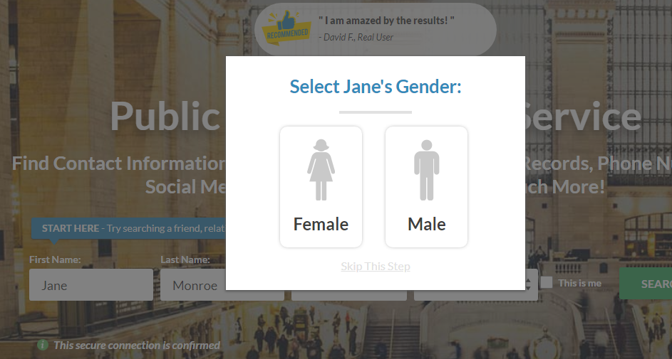 select a gender on Instant Checkmate