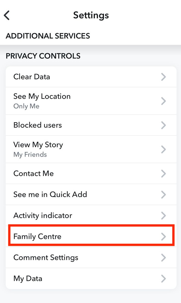 Family Center on snapchat