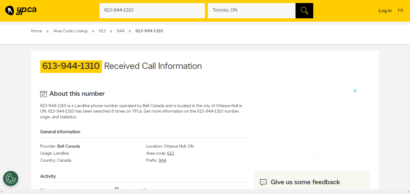 Canada411 almost instantly finds information on the entered number