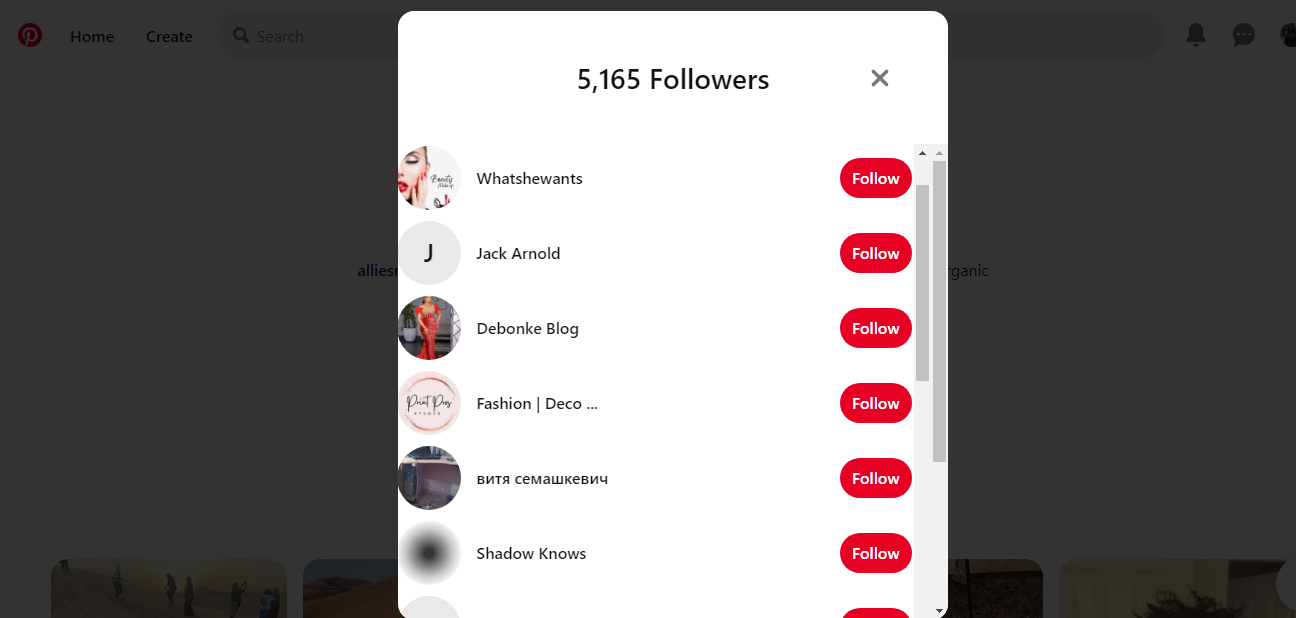 view other's follow list on pinterest