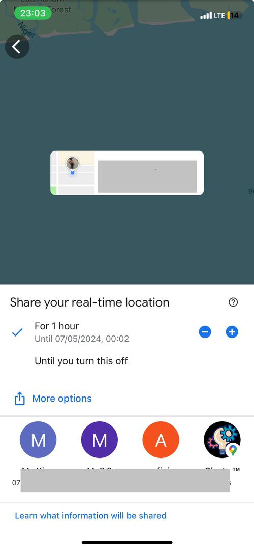 share location for 1 hour on Google Maps