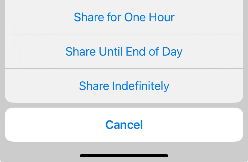 share for one hour on iphone location