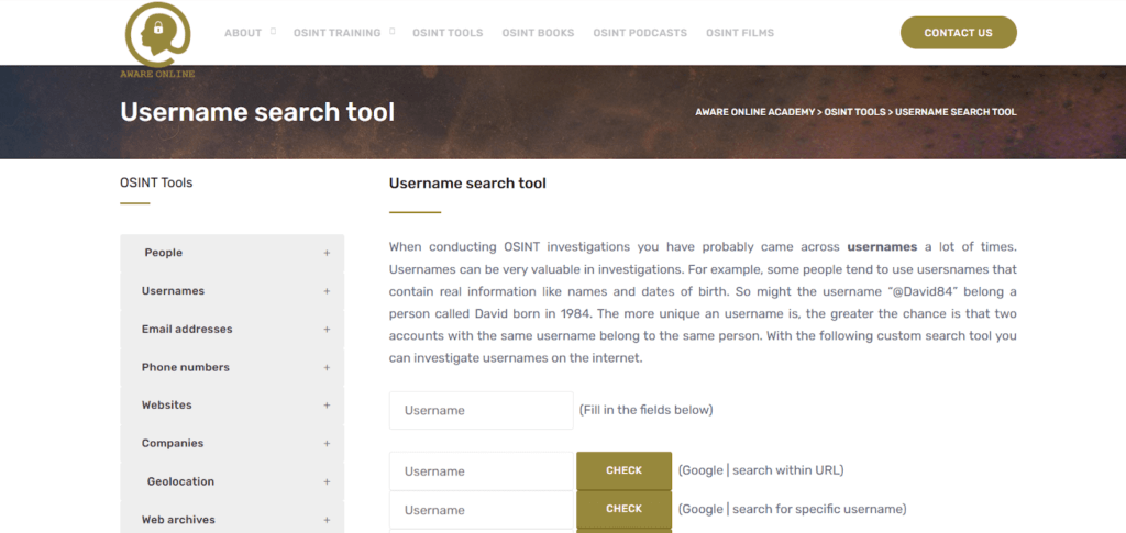 Aware Online Username Search Tool