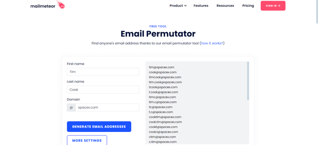 Mailmeteor Email Permutator