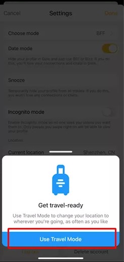 bumble travel mode