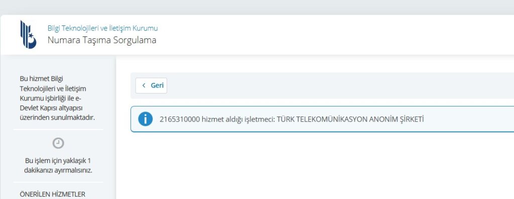 Numara Sorgulama'daki soru butonuna basın