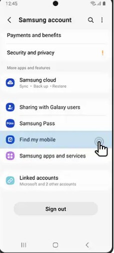 configuración del teléfono Samsung