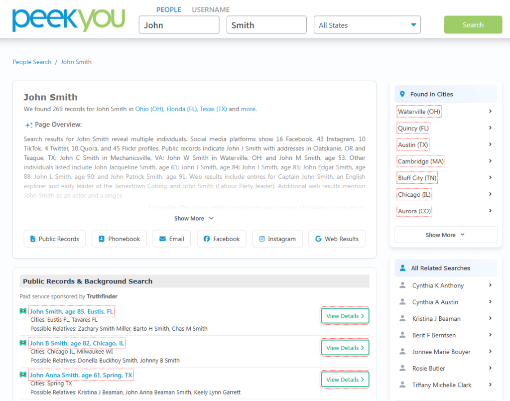 search a name on peekyou