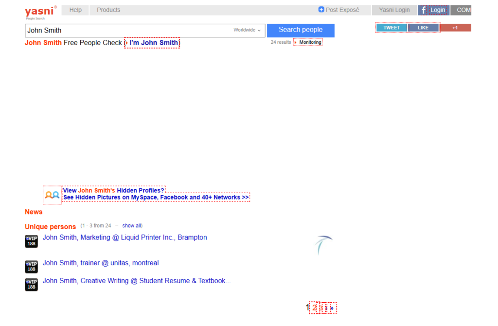 search a name on yasni