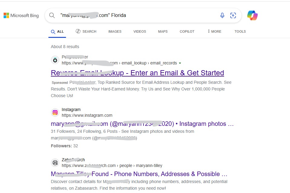 search gmail account on bing
