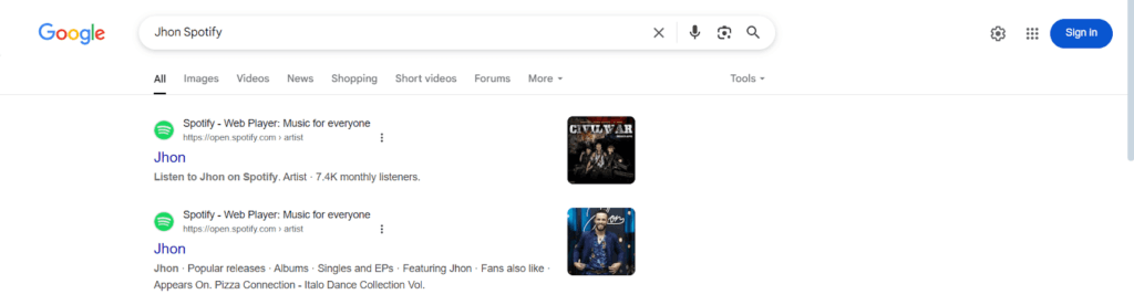 search spotify profile on google
