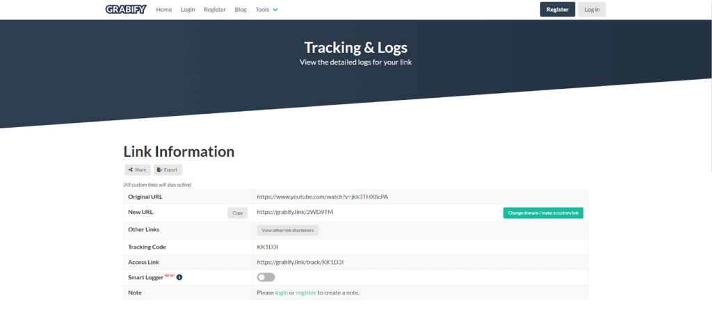 shorten link using grabify
