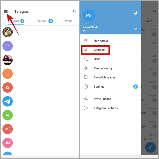 sincronizar contactos en Telegram