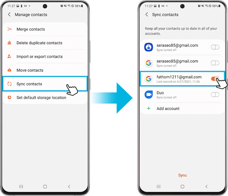 sincronizar números de teléfono en el celular